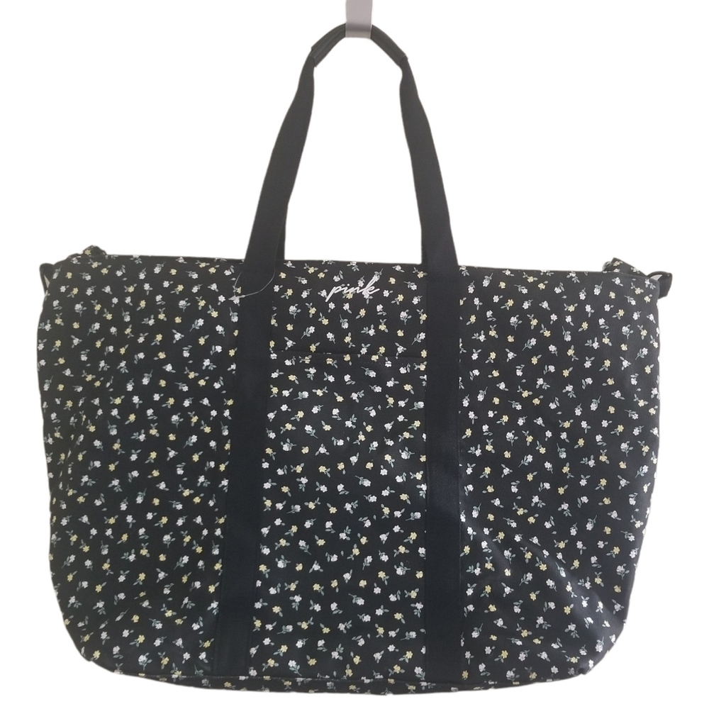 NWOT PINK Victoria's Secret  Black Floral Weekender Bag